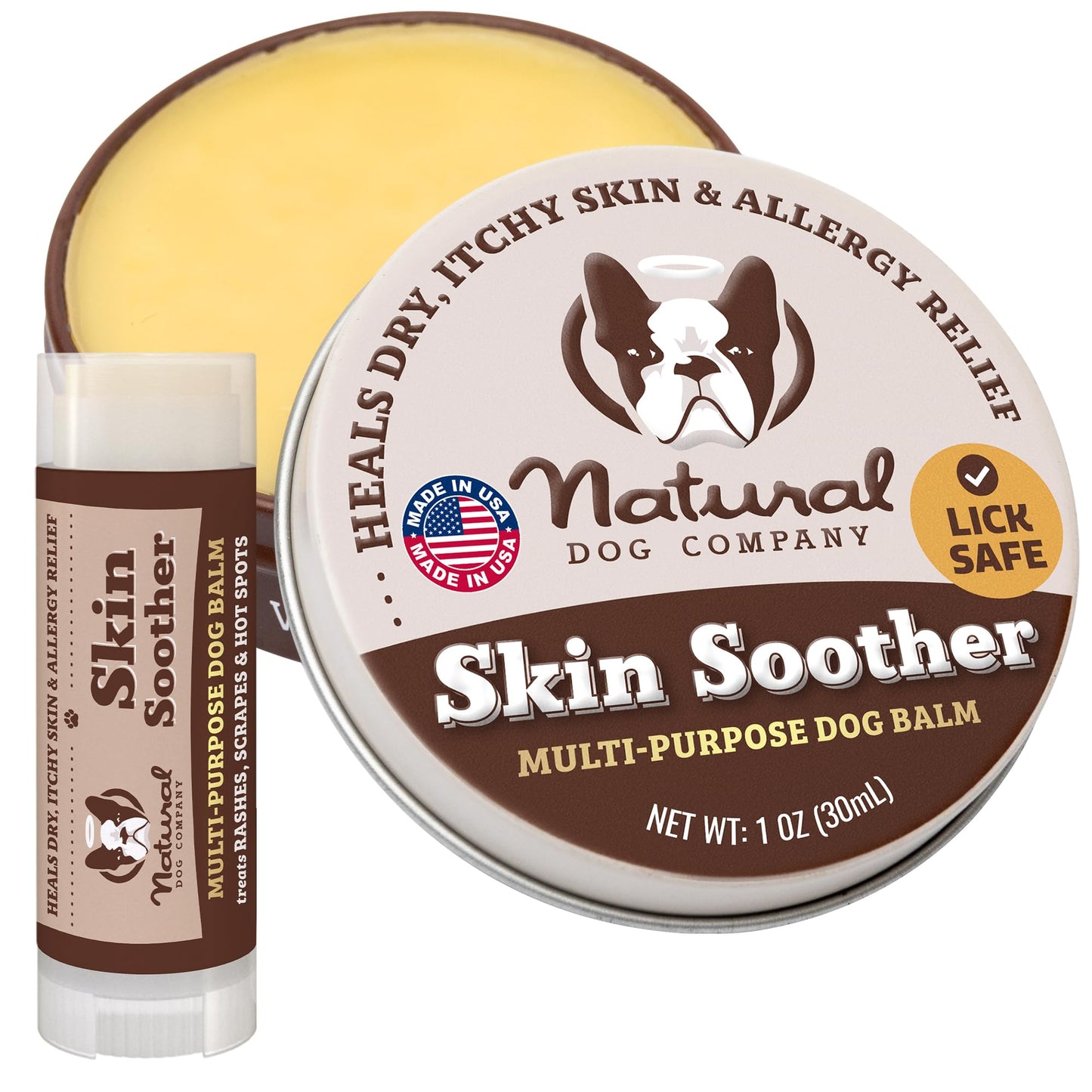 Natural Dog Company Skin Soother Balm Bundle for Dogs – Heals & Relieves Itchy Skin, Hot Spots & Rashes – Moisturizing Dog Rash Cream & Travel Stick – 1 oz Tin + 0.15 oz Stick