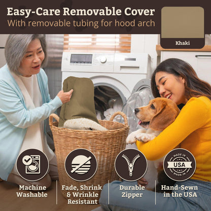 Snoozer Rectangle Cozy Cave Dog Bed - Indoor Dog Bed with Cover Cave, Covered Calming Burrow for Small Sized Pets with Blanket Attached, Enclosed, Washable - Small, Khaki