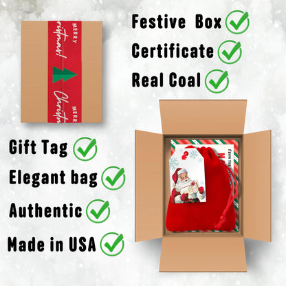 Mexgrim Stocking Stuffers Premium Lump of Coal Bag for Naughty List & Funny, White Elephant, Novelty Gag Gift, Prank for Husband, Kids, & Adults. Includes Fun Santa's Certificate, Made in USA