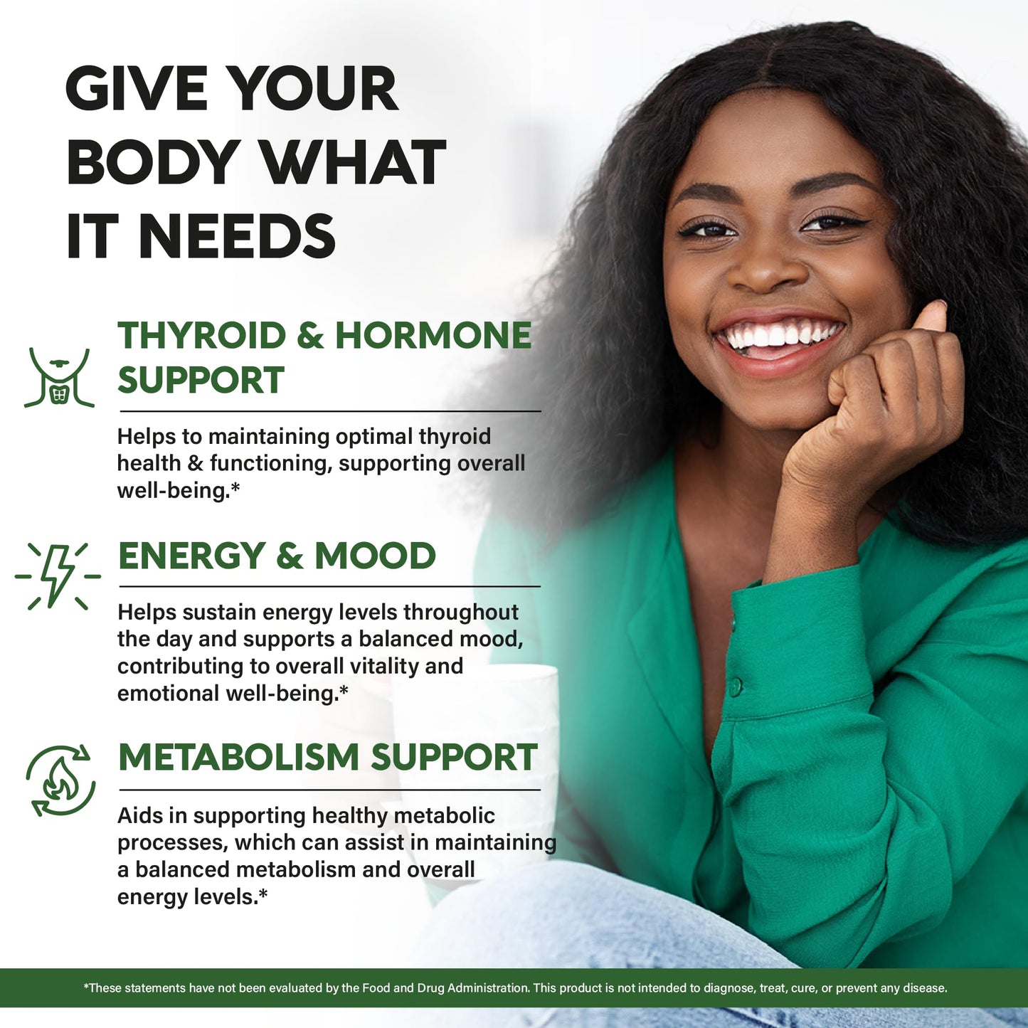 Thyroid Support for Women - Astragalus | Selenium 200 mcg | Zinc & Iodine | L-Tyrosine | Adaptogen Herbs - 21-in-1 Antioxidant & Immune Support - Vegan, Non-GMO, Lab Tested - 60 Capsules, Made in USA