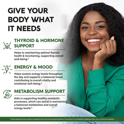 Thyroid Support for Women - Astragalus | Selenium 200 mcg | Zinc & Iodine | L-Tyrosine | Adaptogen Herbs - 21-in-1 Antioxidant & Immune Support - Vegan, Non-GMO, Lab Tested - 60 Capsules, Made in USA