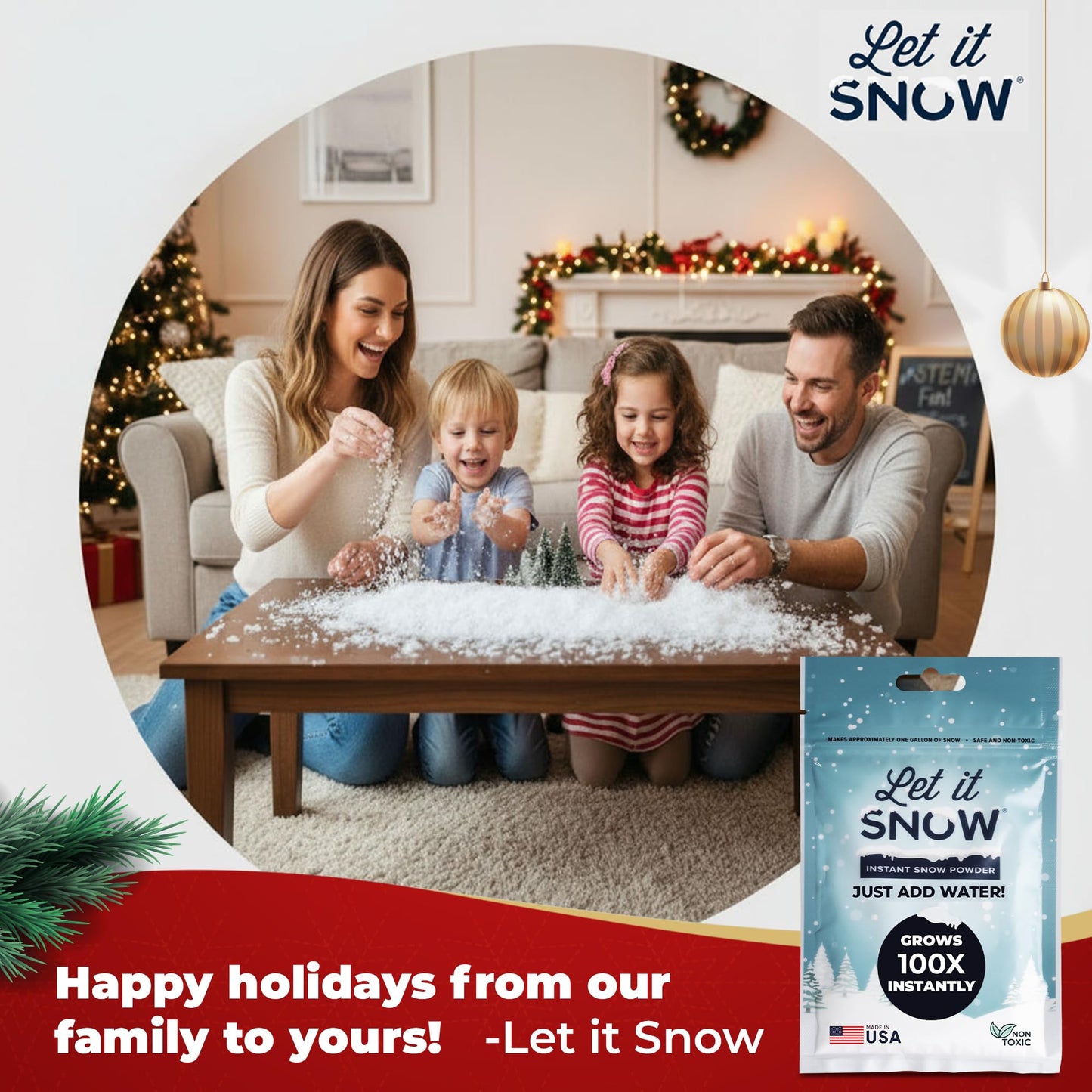 Let it Snow Instant Fake Snow for Slime - Made in The USA, Gentle, Safe & Easy to Use Artificial Snow Powder - Perfect Play Snow for Holiday Decorations, Photography, Sensory Play, & Slime (1 Pack)