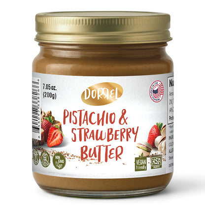 DORREL Pistachio & Strawberry Butter | Dairy-Free Vegan Spread | Made with 60% California Pistachios | Non-GMO | Kosher Pareve | Healthy Snack & Baking Spread (200g / 7.05oz)