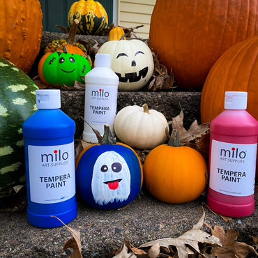 milo Tempera Paint Set of 8 Colors | 16 oz Bottles | Made in the USA | Washable and Non-Toxic Art & Craft Poster Primary Finger Paints for Artists, Kids, & Hobby Painters