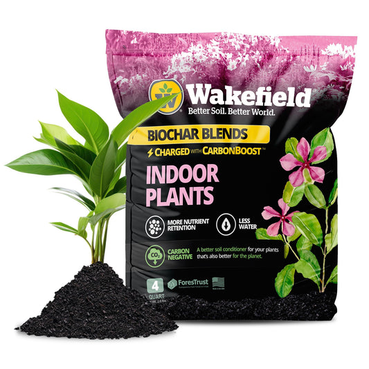 Wakefield Premium Biochar Indoor Plant Potting Mix with CarbonBoost – Professional Grade Soil for Houseplants & Indoor Plants – Organic Compost Potting Soil with Pine Bark and Worm Casting –8Quarts