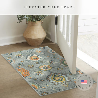 Maples Rugs Fleur Contemporary Motif Kitchen Rugs Non Skid Accent Area Carpet [Made in USA], Radiant Grey, 1'8 x 2'10