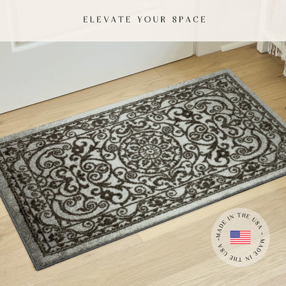 Maples Rugs Pelham Transitional Area Rugs - Made in USA - Washable, Non Slip, Indoor Carpet for Entryway, Foyer, Kitchen, and Bathroom, 1'8 x 2'10, Grey Tonal