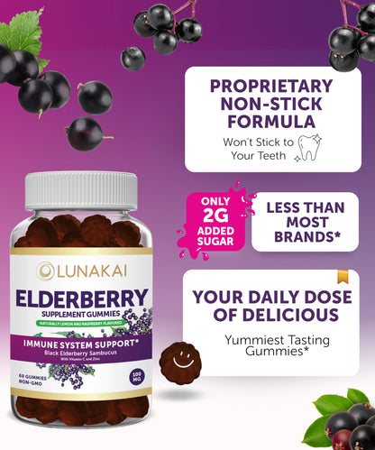 Lunakai Vitamin B12 and Elderberry Gummies Bundle - 3000 mcg Gummy for Adults Energy Support and Bone Health - Immune Support Supplement with Zinc and Vitamin C