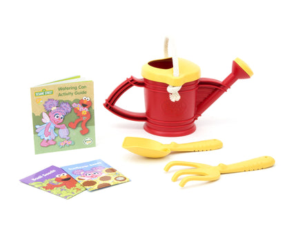Green Toys Sesame Street Elmo Watering Can Outdoor Activity Set, Red/Yellow - 6 Piece Pretend Play, Motor Skills,No BPA, phthalates, PVC. Dishwasher Safe, Recycled Plastic, Made in USA.