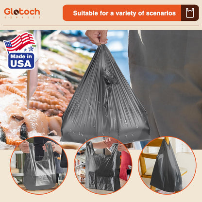 Glotoch 1000 Count Plastic T-shirt Bags Grey, 11.5" x 6.5" x 21" White Grocery Bags with Handles for Restaurant, Retail, Grocery Store, Takeout, Convenience Stores, Shopping Bag in Bulk