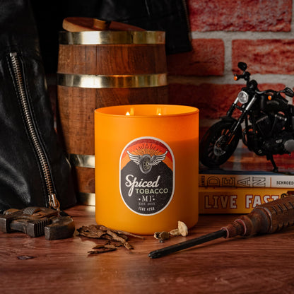 Manly Indulgence Spiced Tobacco Scented Candles for Men, 2 Wick, 15 oz Premium Soy Blend Wax, 60H Burn, Candles for Home Scented – Made in The USA