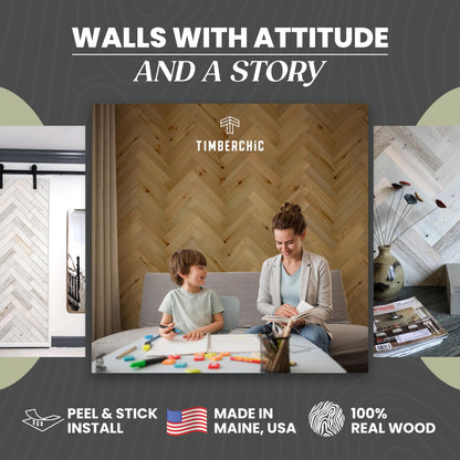 TIMBERCHiC 100% Wood Wall Planks - Made in USA - Peel-and-Stick Panels for Interior Decor - DIY Adhesive Wall Panels, Baxter Blonde (3" x 10 Sq Ft)