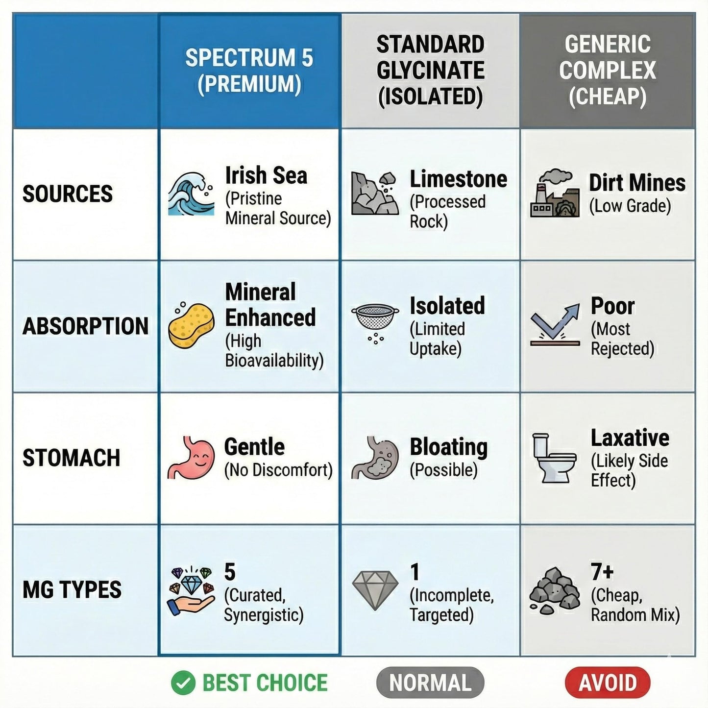 Spectrum 5 Magnesium Complex for Women & Men | Patented Aqua-Ionic® 5X Absorption Technology | 500mg Glycinate, Citrate, Malate + 72 Trace Minerals | Deep Sleep, Leg Cramp Relief & Calm | Non-Laxative