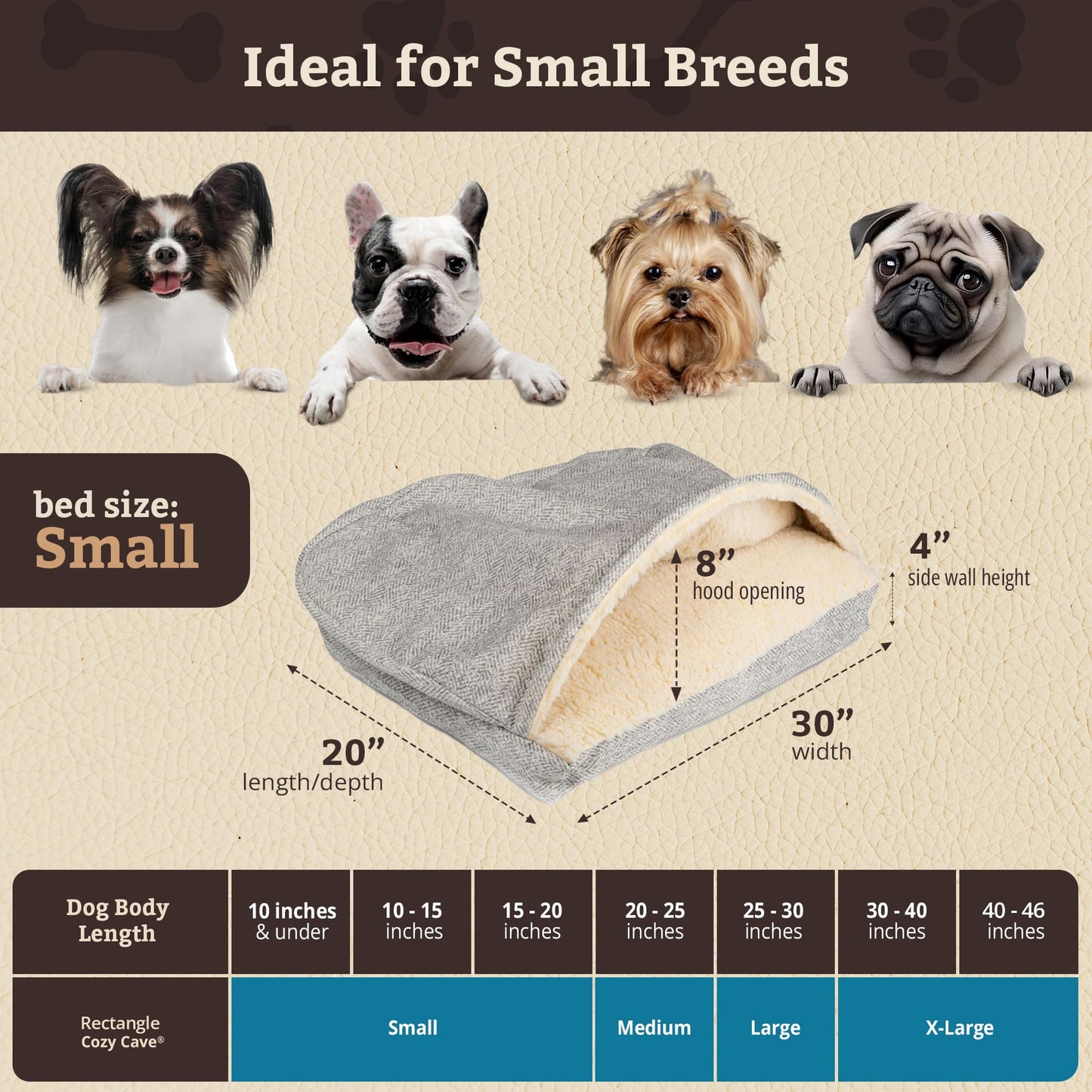 Snoozer Pet Products Luxury Rectangle Cozy Cave Dog Bed with Microsuede, Showdog Collection, Small, Palmer Dove