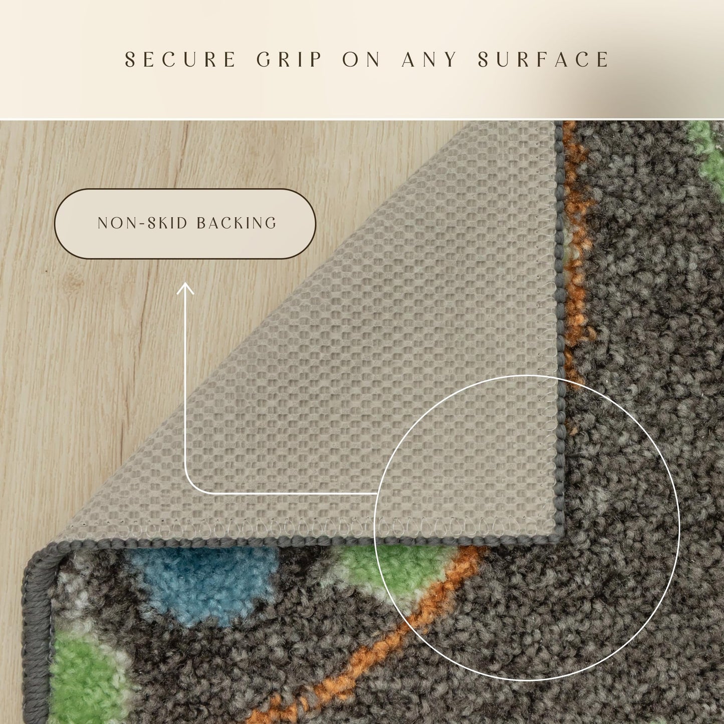 Maples Rugs Reggie Floral Runner Rug - Made in USA - Washable, Non Slip Indoor Carpet for Kitchen, Hallway, and Laundry Room, 1'8 x 5, Dark Grey