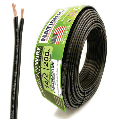 NATIONAL Wire&Cable 14/2 Low Voltage Landscape Lighting Copper Wire - Made in USA - 14-Gauge 2-Conductor - 200 Feet