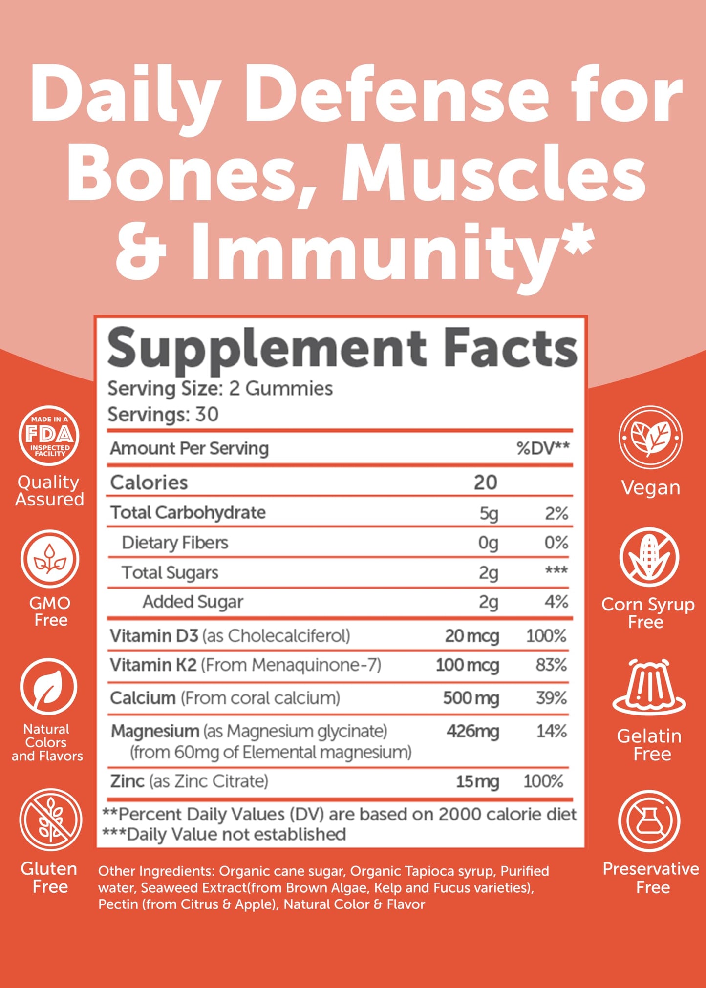 Lunakai USA Made Calcium Gummies with Magnesium, Zinc, Vitamin D3 & K2 for Women, Men & Kids – Delicious Calcium Magnesium Zinc D3 Supplement for Bone, Muscle & Immune Support, 60ct