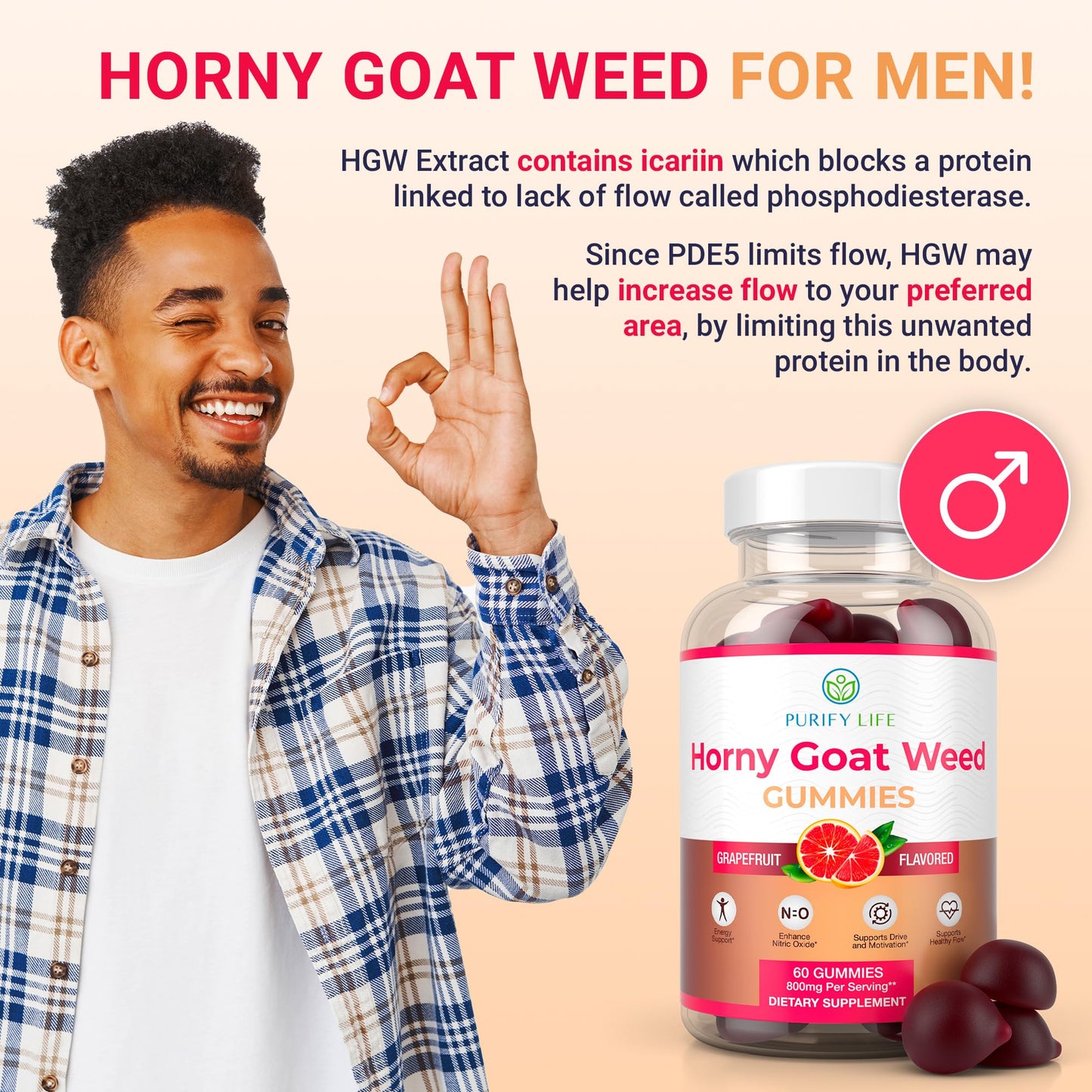 Potent Horny Goat Weed for Men and Women (Max Potency Chews 800mg), Horny Goat Weed Extract Gummies for Energy Management, Performance and Stamina - Vegan, Gluten-Free, Natural Grapefruit Flavor