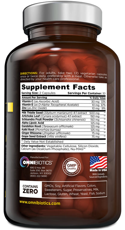 OmniBiotics Liver Cleanse Detox & Repair Supplement – Milk Thistle, Dandelion Root, Alpha Lipoic Acid, Artichoke Extract, Schisandra, Silymarin – 60 Vegan Capsules