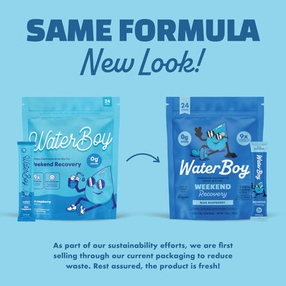 Waterboy Weekend Recovery | 3,200mg Electrolyte Powder Packets | Ginger + L-Theanine + Vitamins | No Sugar, All Natural, Gluten Free | 24 Drink Stick Mixes (Blue Raspberry)