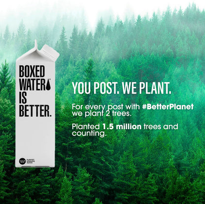 Boxed Water 16.9 oz. (24 Pack) – Purified Drinking Water in 92% Plant- Based Boxes – 100% Recyclable, BPA-Free, Refillable/Reusable Cartons – More Sustainable than Plastic Bottled Water