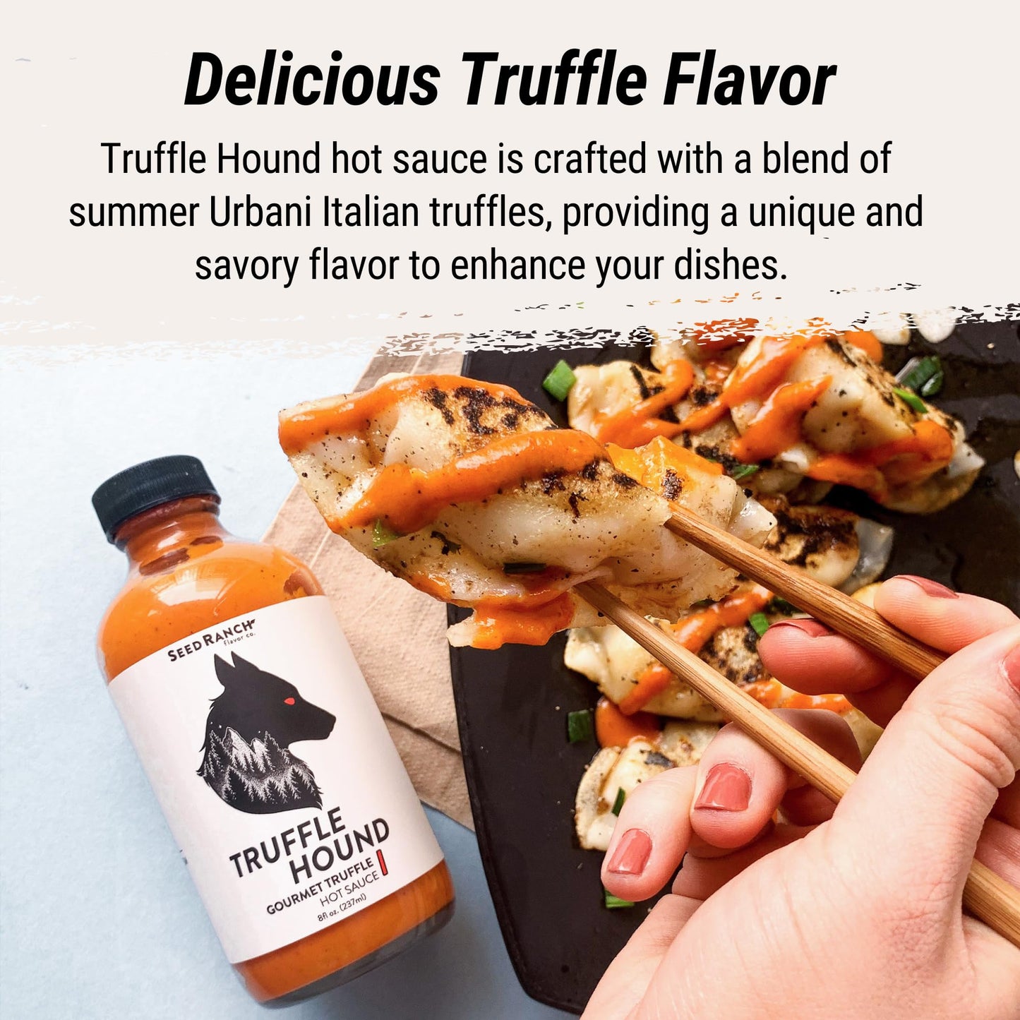 Seed Ranch Gourmet Truffle Hound Hot Sauce - Medium Heat - Spicy & Savory Truffle Hot Sauce with Chile de Arbol, Ghost Pepper & Garlic - Vegan, Non-GMO - Pasta, Pizza & Sriracha Lovers