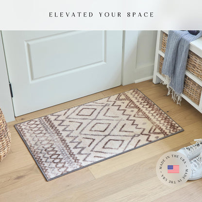 Maples Rugs Abstract Diamond Modern Distressed Kitchen Rugs Non Skid Accent Area Floor Mat [Made in USA], 1'8 x 2'10, Neutral