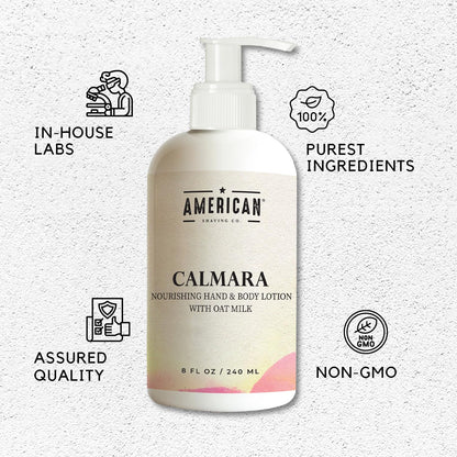 American Shaving Co. Calmara Nourishing Hand & Body Lotion With Oat Milk, 8 Oz, Made in USA, Gentle Formula, Quality Potent Ingredients, Non-GMO, GMP Certified, Cruelty-Free Products
