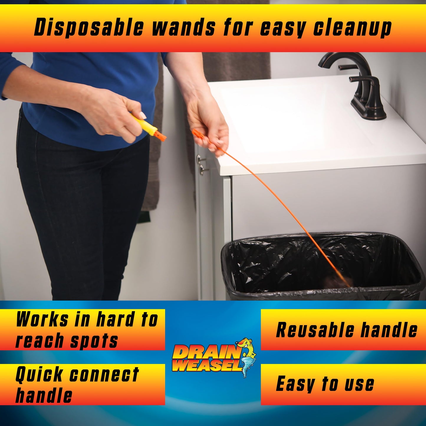 FlexiSnake Drain Weasel Sink Snake Hair Clog Remover Tool, Pipe, Bathroom, Bathtub Cleaner, 18-inch, Made in the USA
