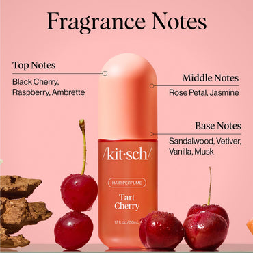 Kitsch Tart Cherry Hair Perfume for Women - Hair Spray & Body Mist - Clean, Deodorizing & Patented Odor-Eliminating Technology - Freshen Hair, Body & Pillows - Fruity Gourmand Scent & Vanilla - 50ml
