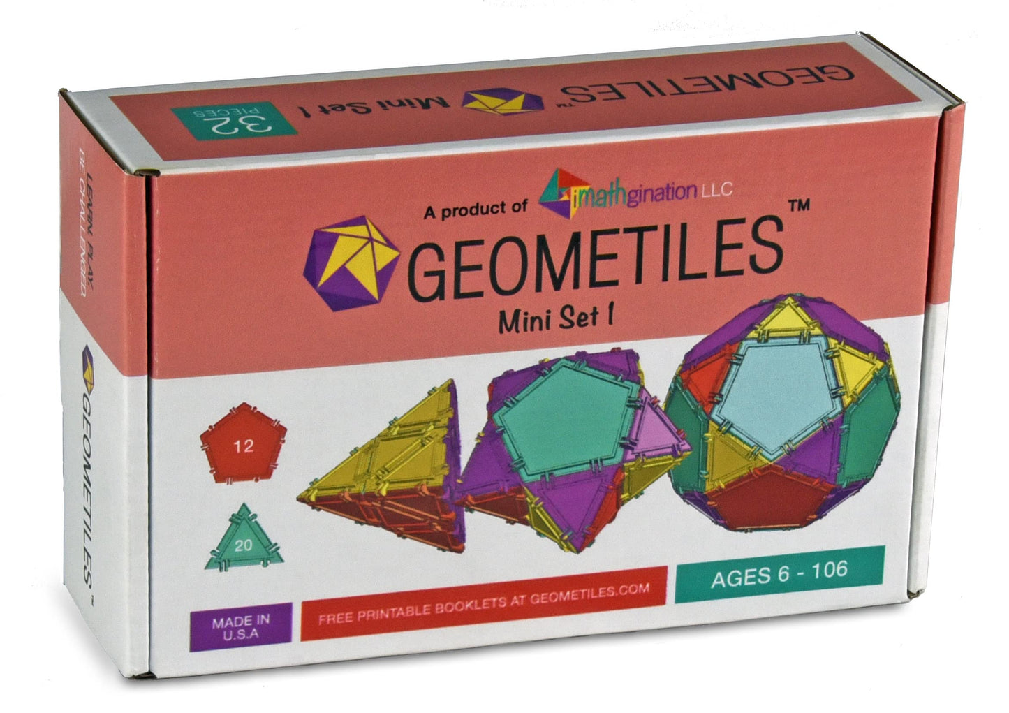 Geometiles 3D Building Set for Learning Math, Includes Many Online Activities, 32-pc, Made in USA (Pentagon/Triangle)