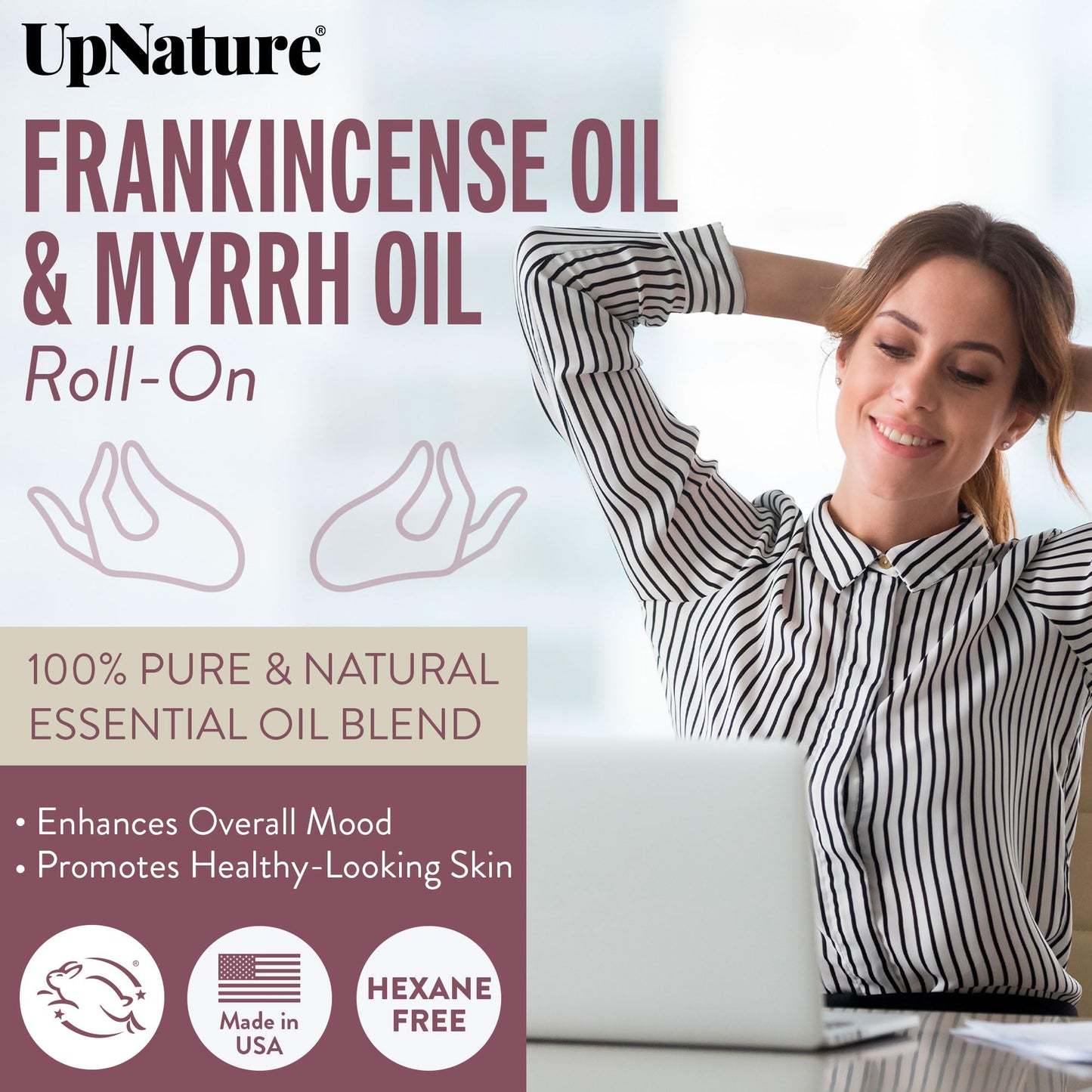 UpNature Frankincense and Myrrh Oil Roll On - 100% Natural Essential Oil Roller for Skin