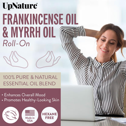 UpNature Frankincense and Myrrh Oil Roll On - 100% Natural Essential Oil Roller for Skin