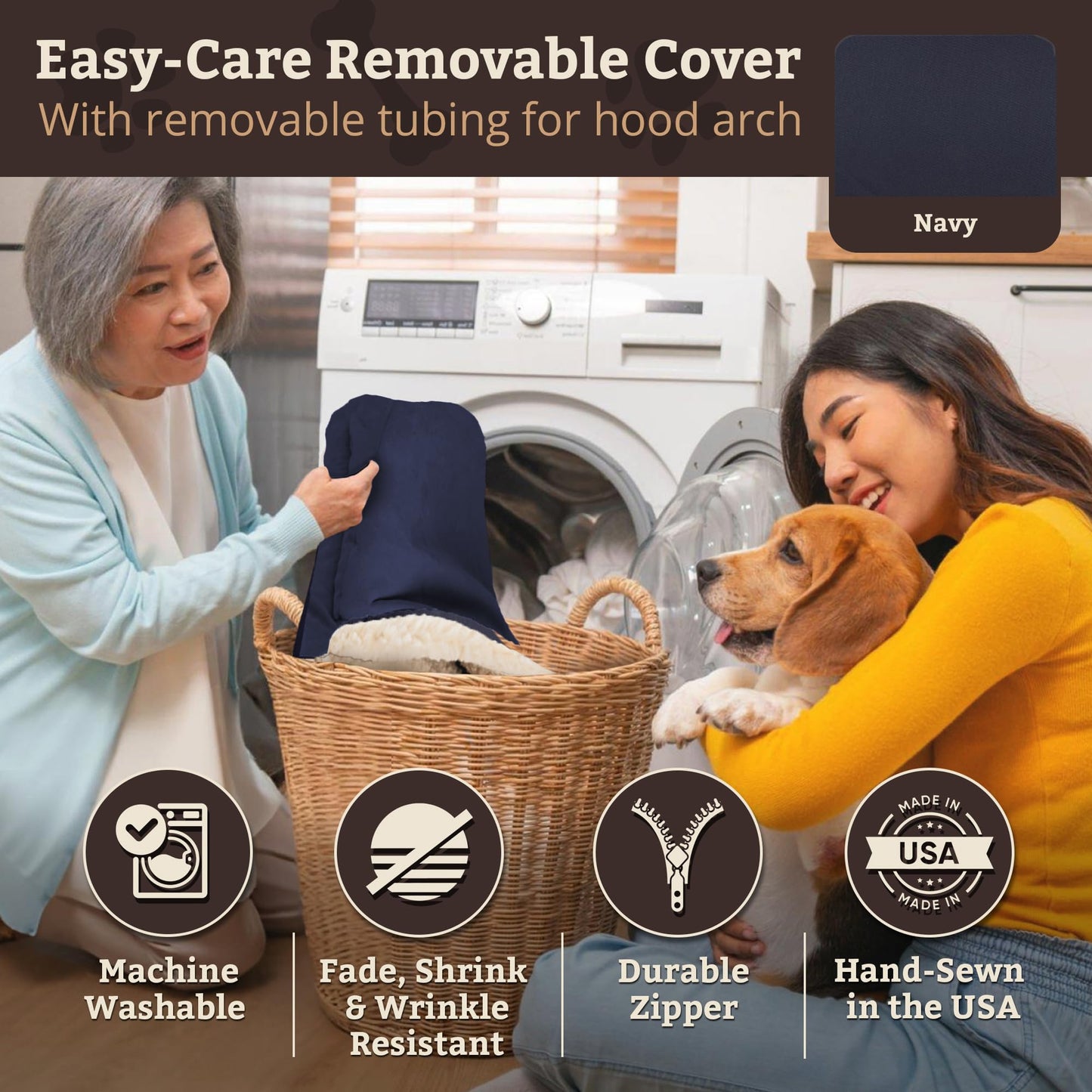 Snoozer Pet Products Rectangle Cozy Cave Dog Bed, Small, Navy