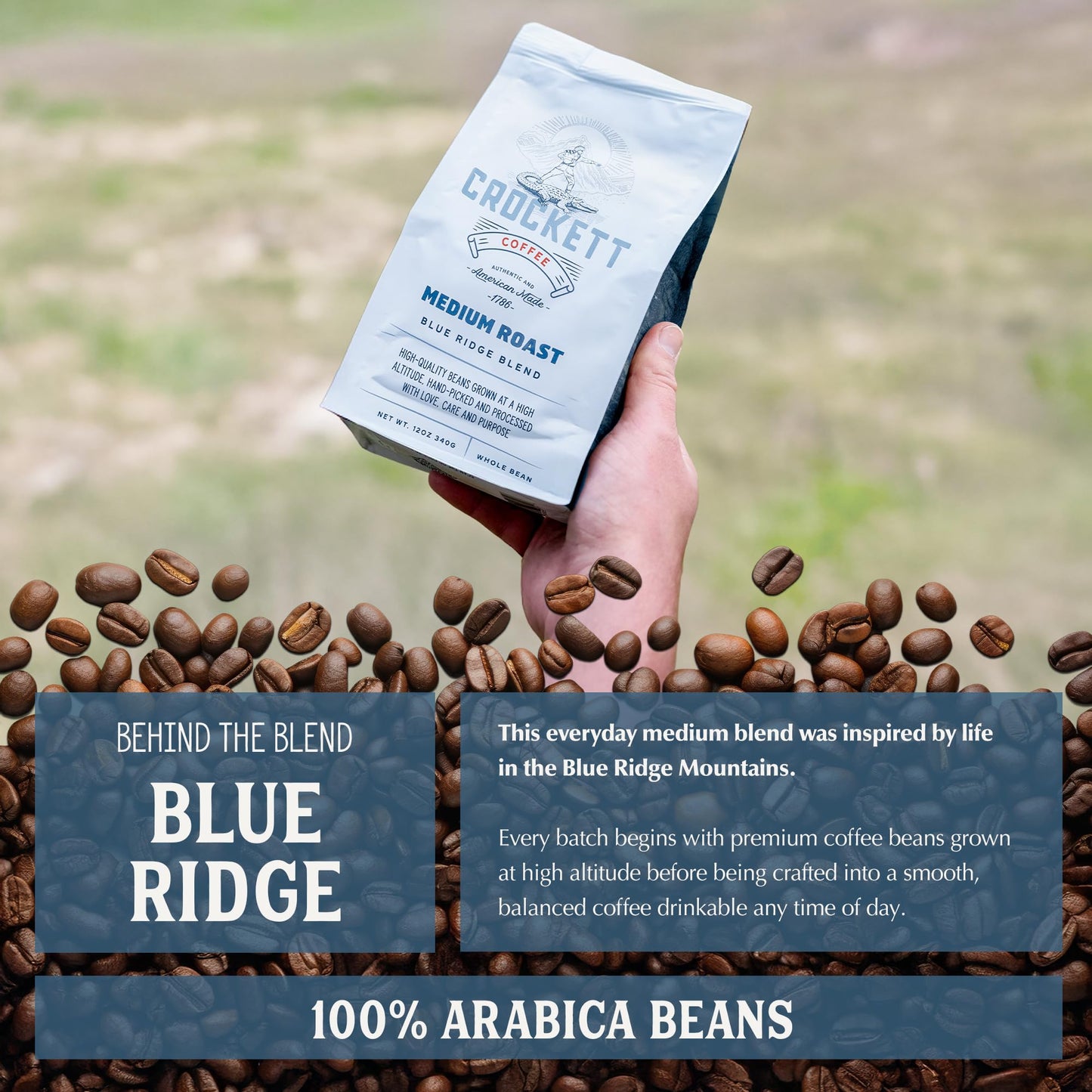 Crockett Whole Bean Coffee – Medium Roast Whole Coffee Beans with Smooth Flavor, Bold Aroma & Clean Finish – Perfect for Focused Energy, All-Day Drive & Guilt-Free Brewing