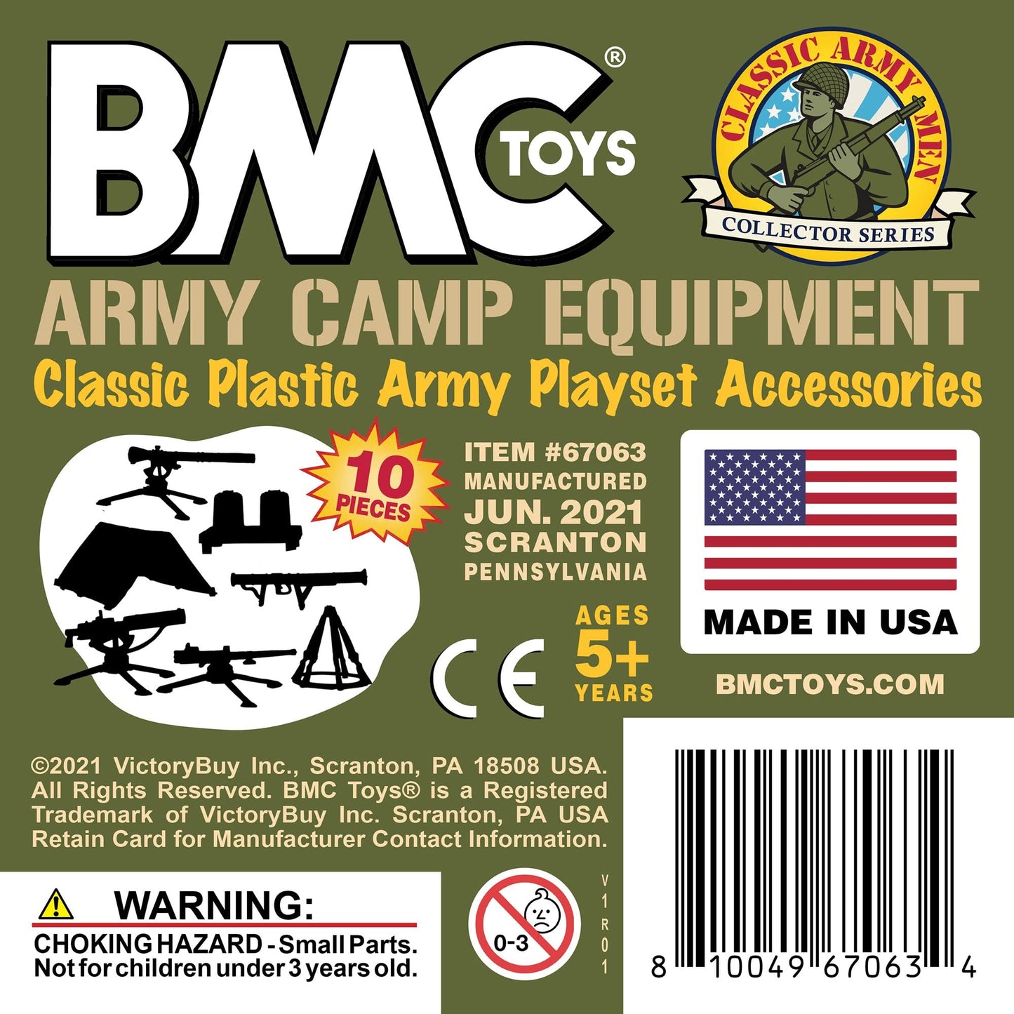 BMC Classic Plastic Army Men Playset Accessories - 10pc Military Camp - US Made