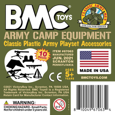 BMC Classic Plastic Army Men Playset Accessories - 10pc Military Camp - US Made