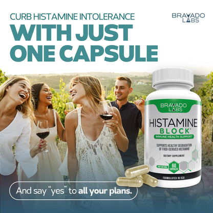 Bravado Labs Premium Histamine Block - Diamine Oxidase (DAO) Enzyme Formula - Advanced Support for Food-Derived Histamine Intolerance - Made in USA (60 Capsules)
