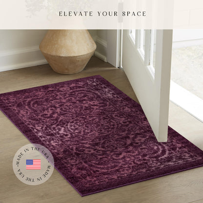 Maples Rugs Pelham Transitional Area Rugs - Made in USA - Washable, Non Slip, Indoor Carpet for Entryway, Foyer, Kitchen, and Bathroom, 1'8 x 2'10, Wineberry