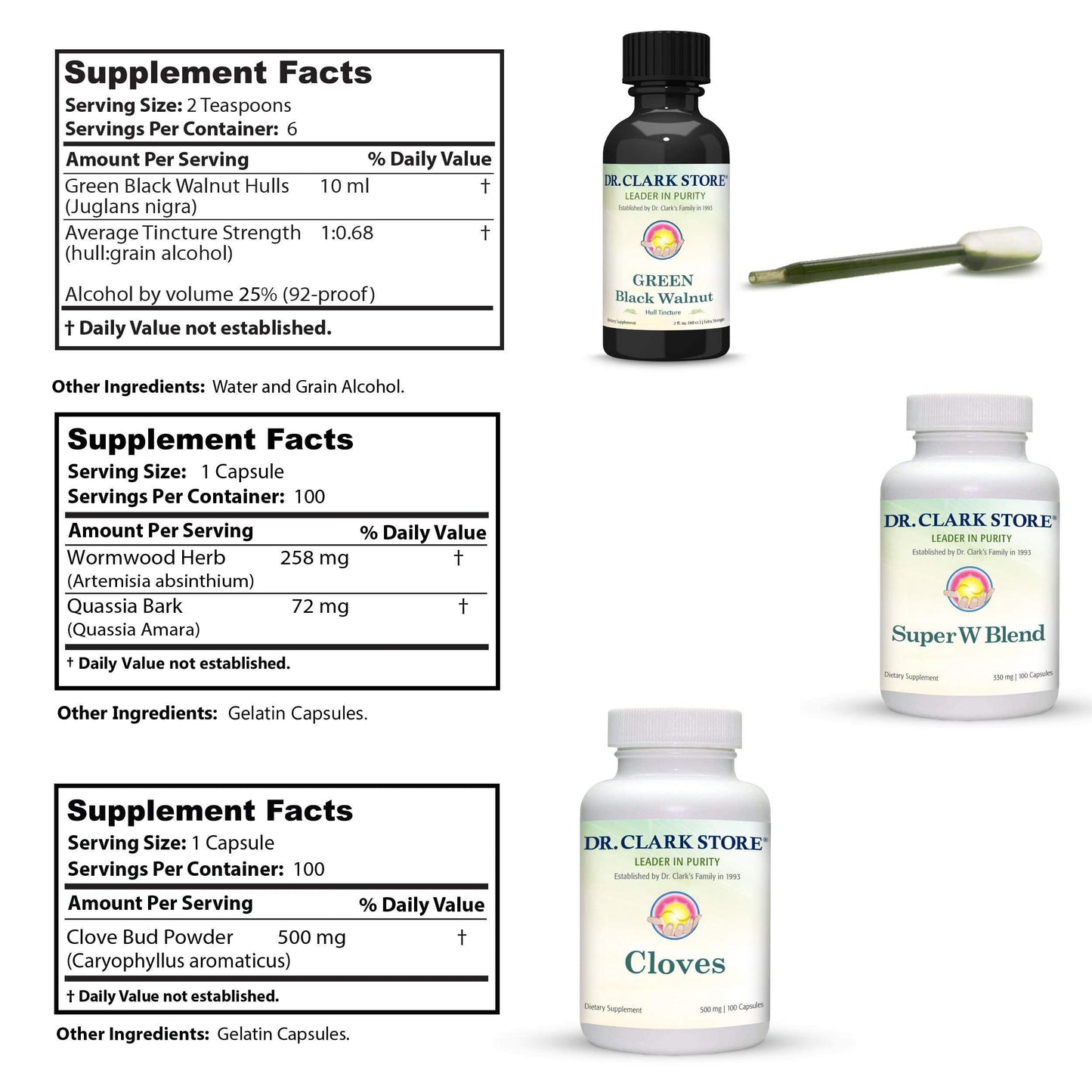 Dr Clark Store Intestine Support & Cleanse Kit - with Original Green Tincture from Black Walnut Hulls, Wormwood, and Cloves-Helps Maintain Optimum Intestinal Function