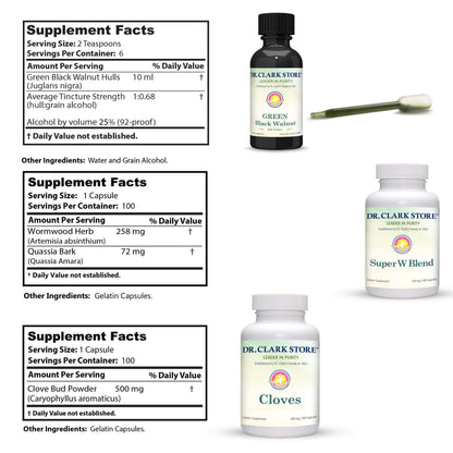 Dr Clark Store Intestine Support & Cleanse Kit - with Original Green Tincture from Black Walnut Hulls, Wormwood, and Cloves-Helps Maintain Optimum Intestinal Function