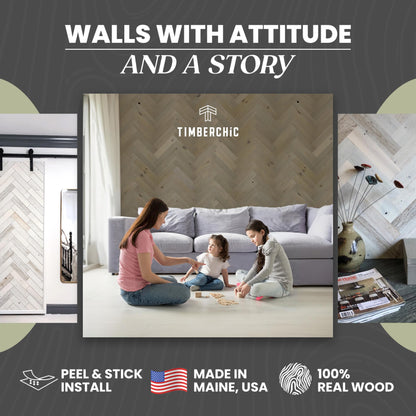 TIMBERCHiC 100% Wood Wall Planks - Made in USA - Peel-and-Stick Panels for Interior Decor - DIY Adhesive Wall Panels, Pebble (3" x 10 Sq Ft)
