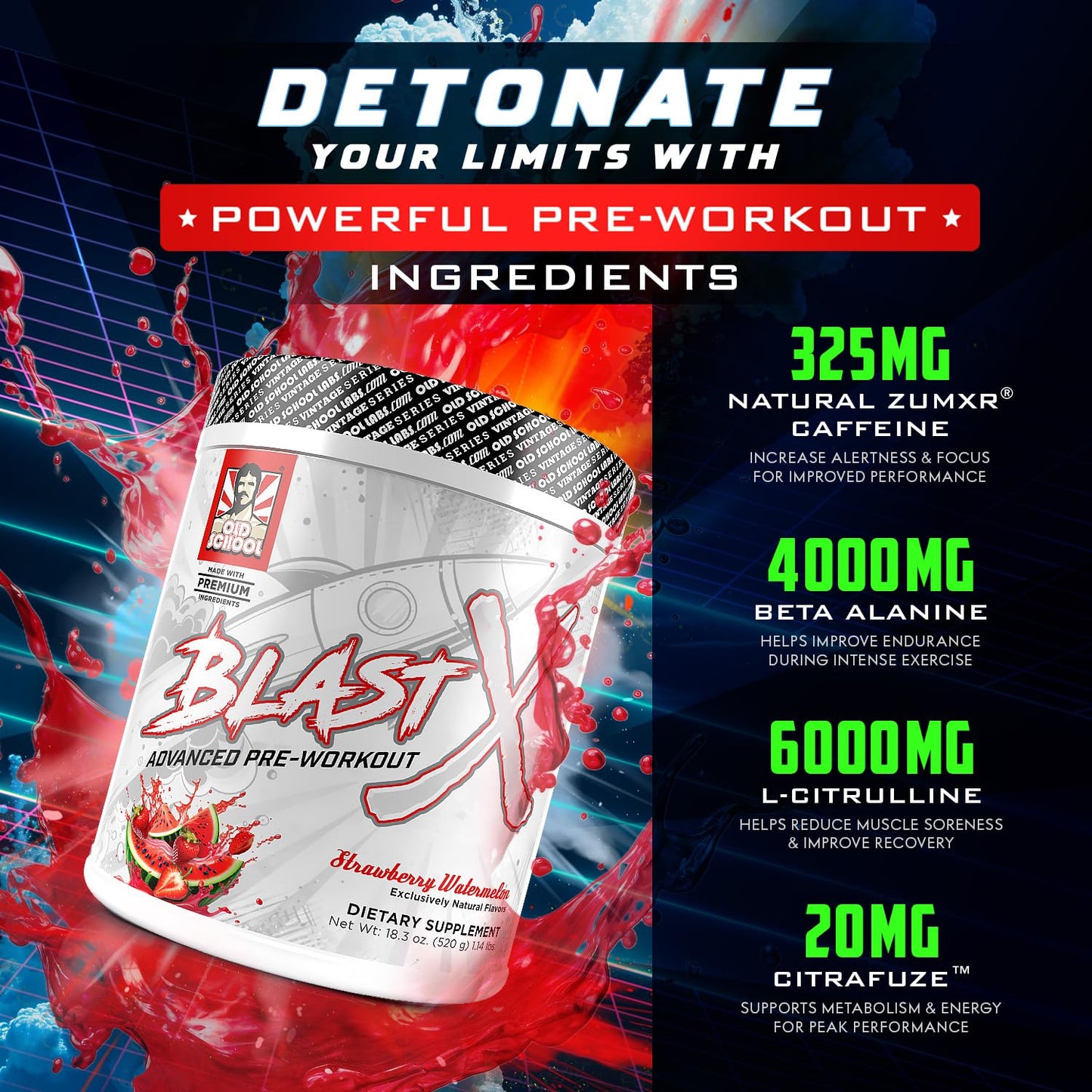 Blast X Advanced Pre Workout Powder, Intense Energy Booster Preworkout for Men & Women, Natural Caffeine + ZumXR®, Beta Alanine, Citrafuze™, L-Citrulline & Taurine for Strength, Focus & Endurance