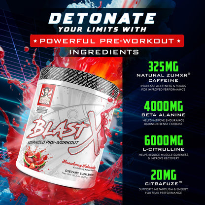 Blast X Advanced Pre Workout Powder, Intense Energy Booster Preworkout for Men & Women, Natural Caffeine + ZumXR®, Beta Alanine, Citrafuze™, L-Citrulline & Taurine for Strength, Focus & Endurance