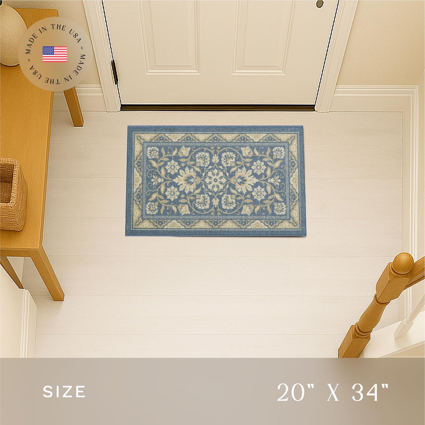 Maples Rugs Florence Kitchen Rugs Non Skid Washable Accent Area Carpet [Made in USA], 1'8 x 2'10, Blue