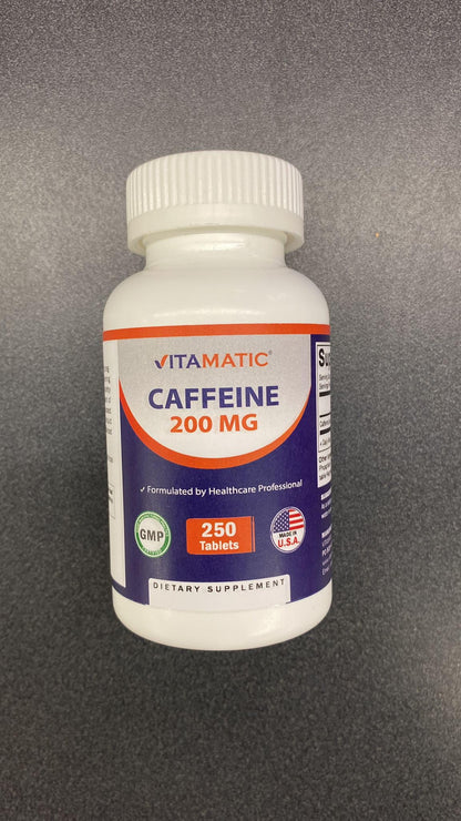 Vitamatic Caffeine Pills 200mg per Serving, 250 Vegetarian Tablets
