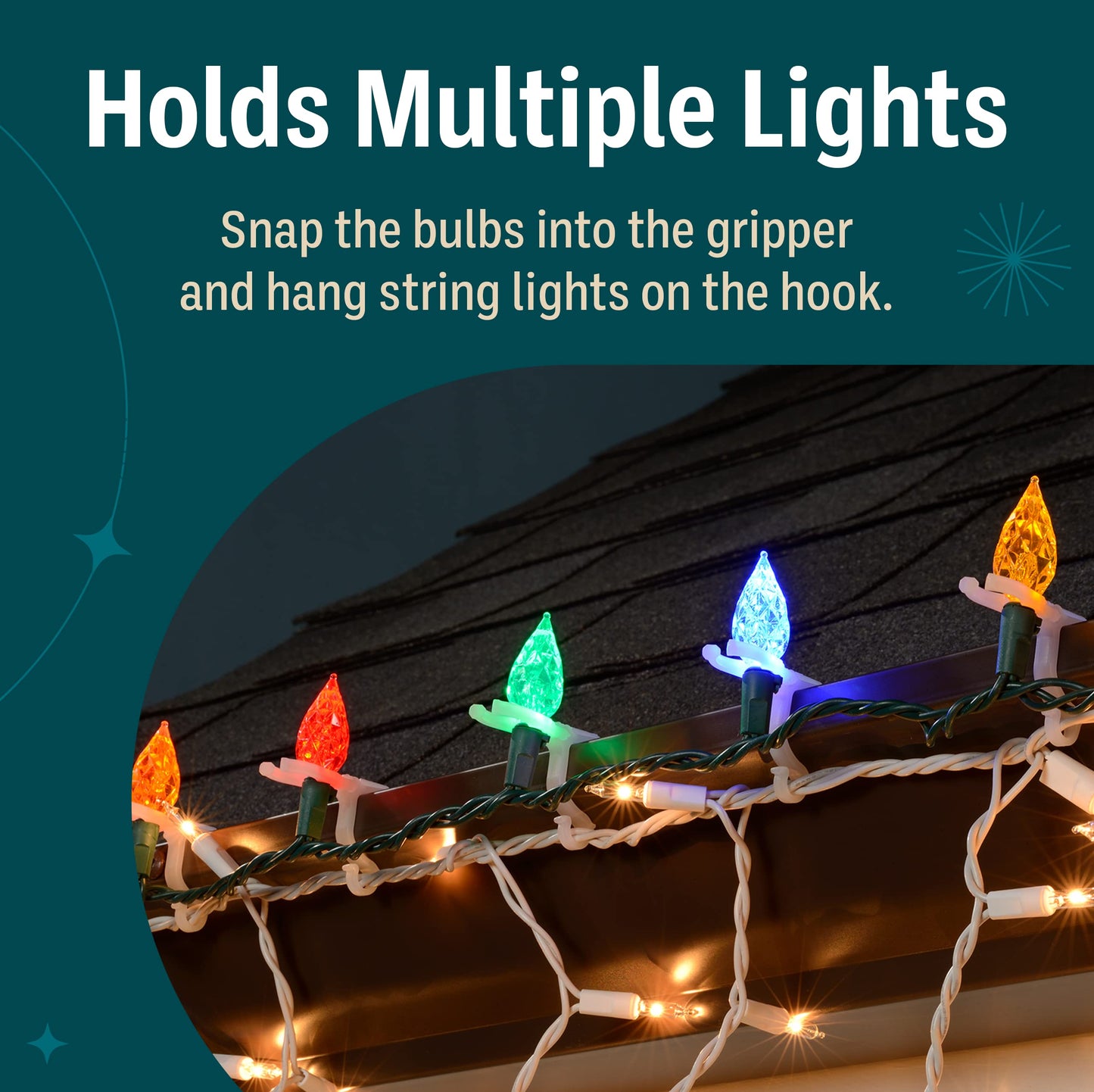 Holiday Joy 200 PCS of All Purpose Gutter Hooks for Outdoor String Lights - Quick & Easy Installation Christmas Lights Clips for Shingles & Gutters - Patent Design String Light Hooks - Made in USA