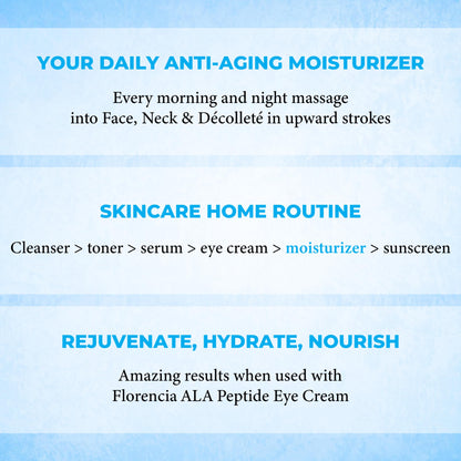 Florencia Ultra Peptide Cream - Nourishing, Organic Face Moisturizer with Hyaluronic Acid & Matrixyl 3000 - Hydrates, Rejuvenates, Firms, Improves Fine Lines - Natural & Vegan, 2 oz