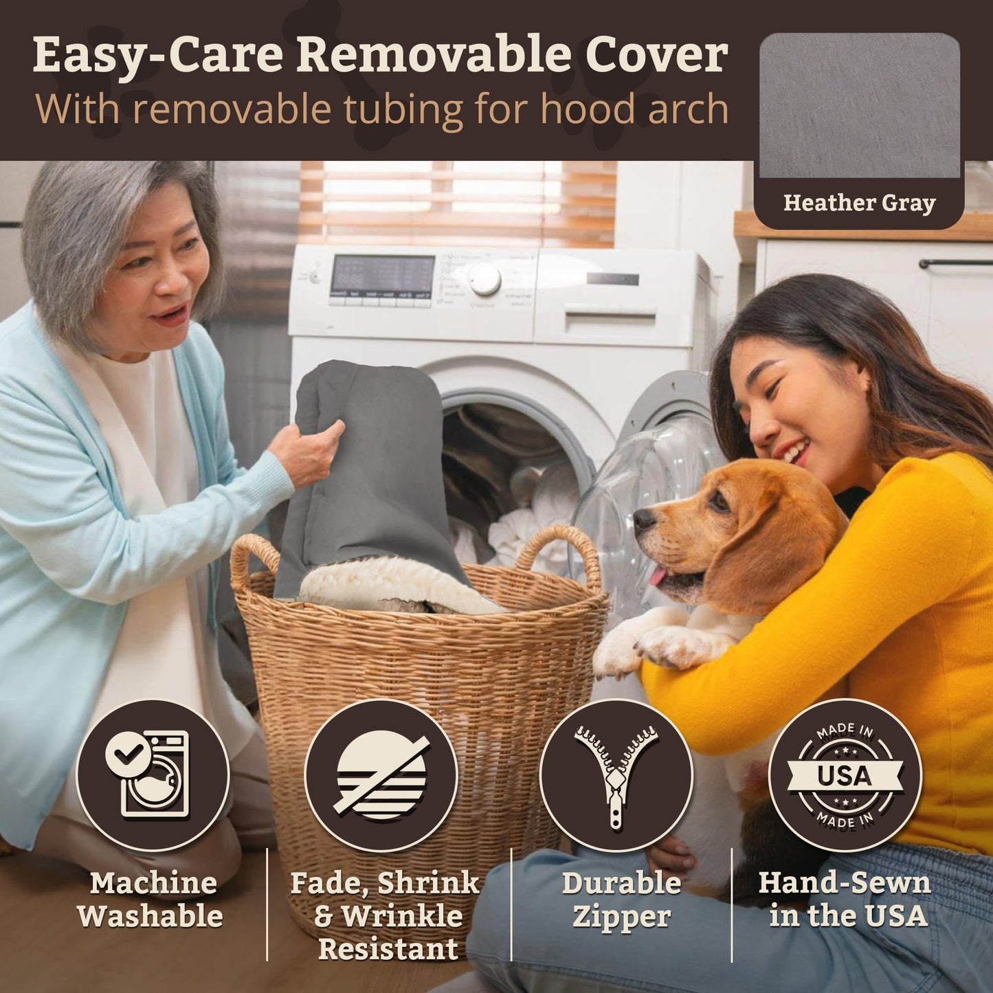 Snoozer Rectangle Cozy Cave Dog Bed - Indoor Dog Bed with Cover Cave, Covered Calming Burrow for Small Sized Pets with Blanket Attached, Enclosed, Washable - Small, Heather Gray