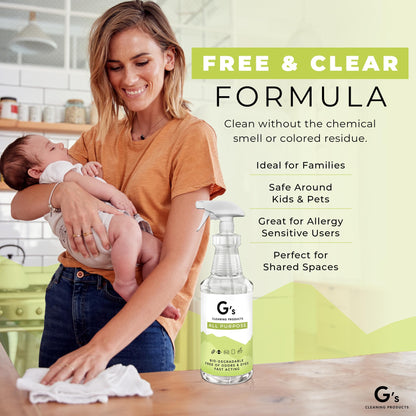 G's Cleaning Biodegradable All Purpose Cleaner – 32 oz Non-Toxic Natural Cleaning Spray – Multipurpose Cleaner Spray for Multi Surface, Kitchen, Counter Top, Furniture, Floor, Home and Household